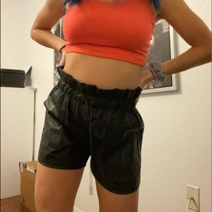 NWT black faux leather elastic shorts